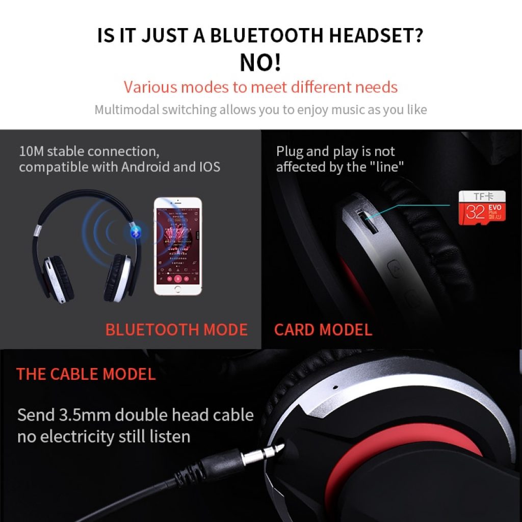 MH7 Wireless Headphones Bluetooth Headset Foldable Stereo Gaming Earphones With Microphone Support TF Card For IPad 4