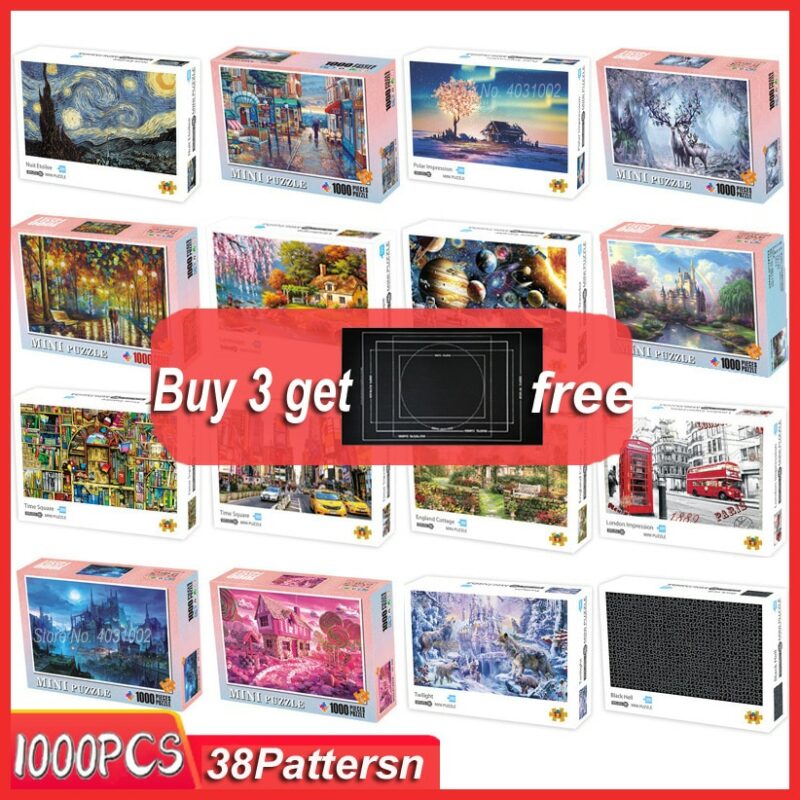 MINI Jigsaw puzzles 1000 pieces wooden Assembling picture Landscape puzzle toys for adults childrens kids games