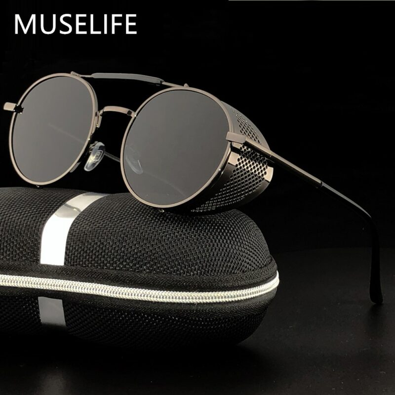 MUSELIFE Retro Round Metal Sunglasses Steampunk Men Women Brand Designer Glasses Oculos De Sol Shades UV