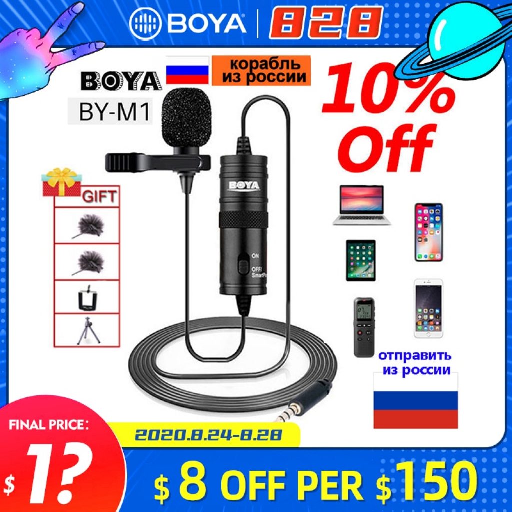 Microphone BOYA BY M1 6m Clip on Lavalier Mini Audio 3 5mm Collar Condenser Lapel Mic