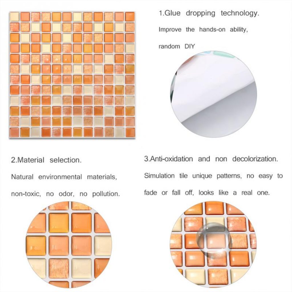 Mosaic Wall Tile Peel and Stick Self adhesive Backsplash DIY Kitchen Bathroom Home Wall Sticker Vinyl 3