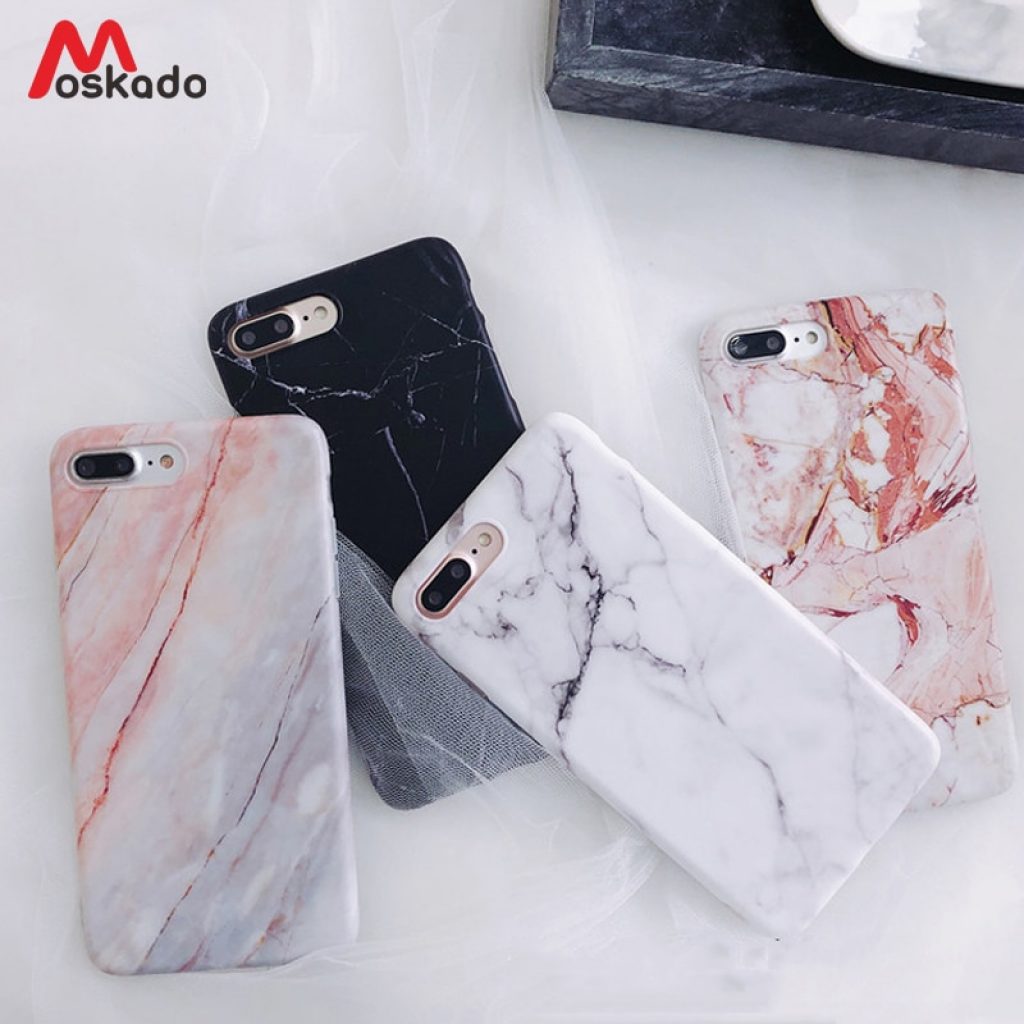 Moskado Phone Case For iPhone SE 2020 6s 7 8 Plus Glossy Granite Stone Marble Texture