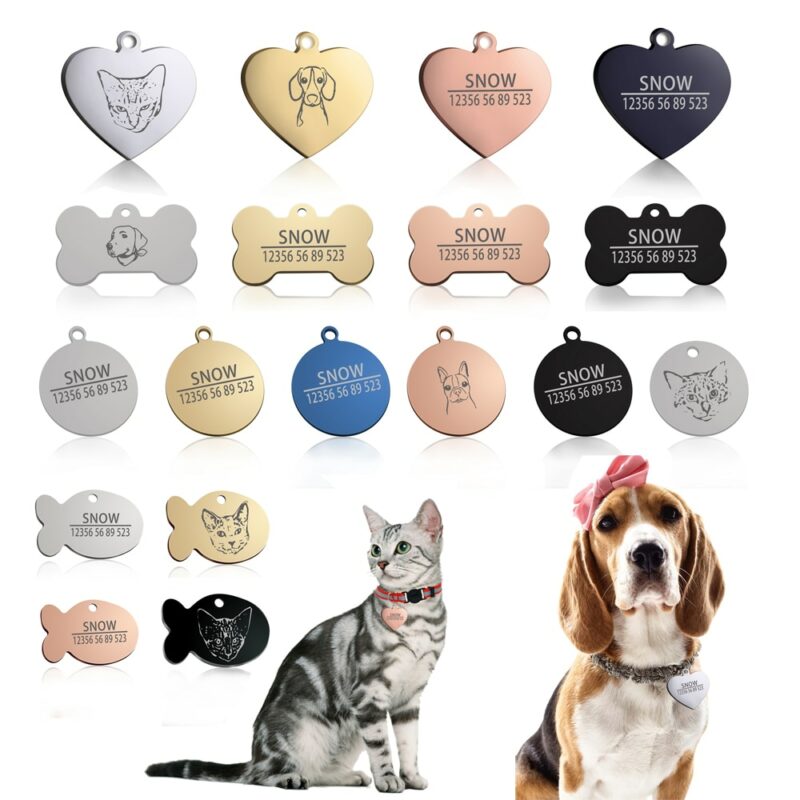 New 1pcs cat dog ID tag Free engraving dog Collar pet Charm Pet name pendant Bone