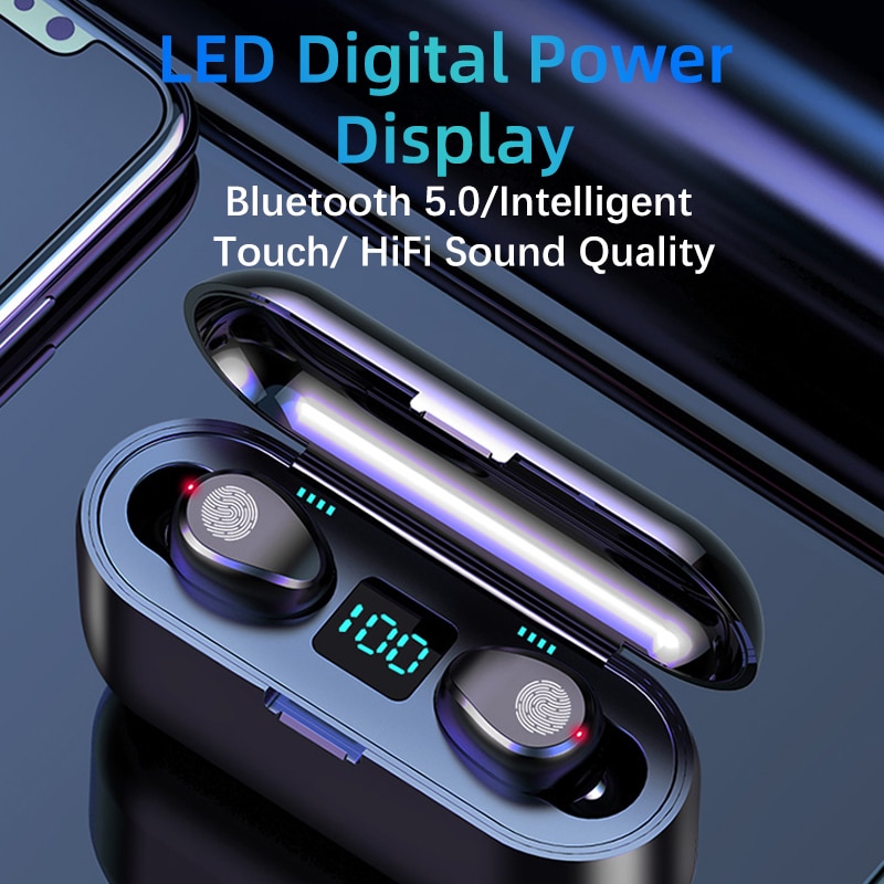 New F9 Wireless Headphones Bluetooth 5 0 Earphone TWS HIFI Mini In ear Sports Running Headset 1