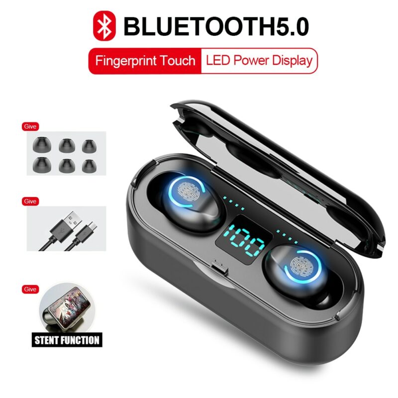 New F9 Wireless Headphones Bluetooth 5 0 Earphone TWS HIFI Mini In ear Sports Running Headset 4