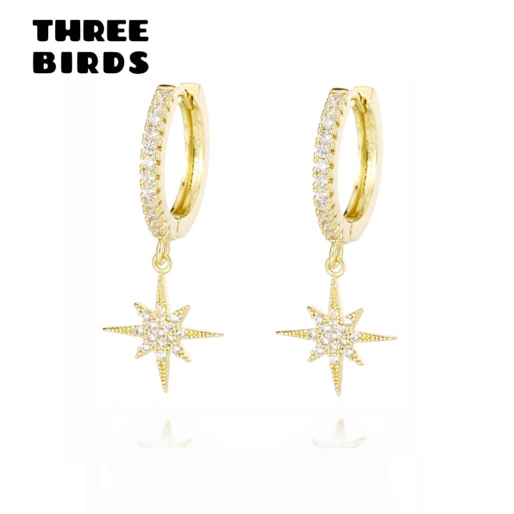 New Fashion Cute Stars Gold Earrings Top Quality cz Crystal clssic Charm gold Earrings For Women 1