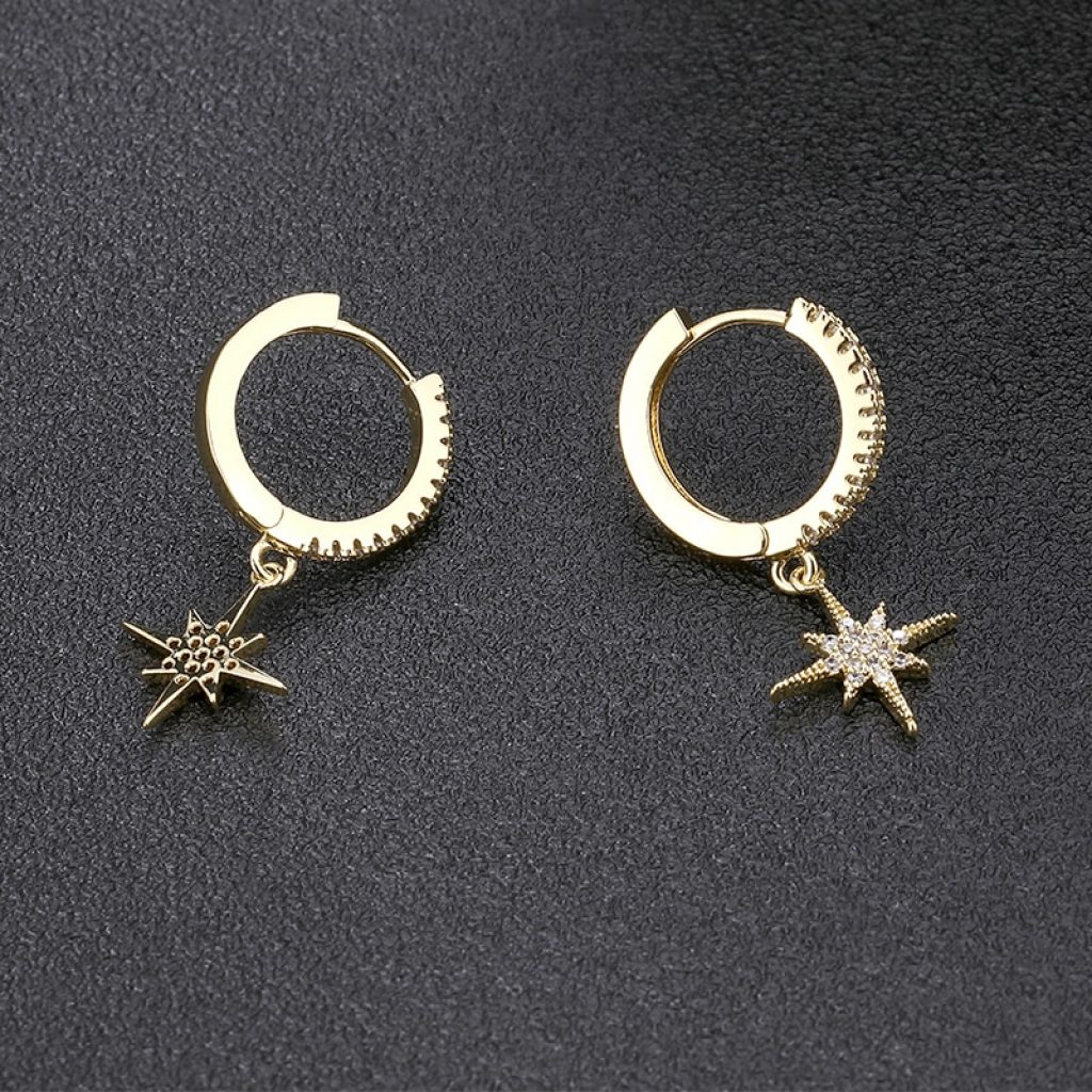 New Fashion Cute Stars Gold Earrings Top Quality cz Crystal clssic Charm gold Earrings For Women