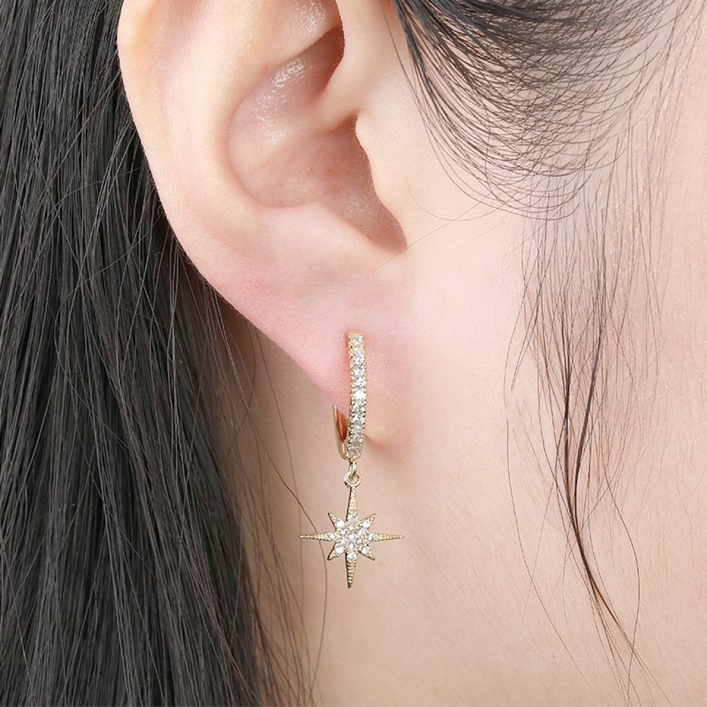 New Fashion Cute Stars Gold Earrings Top Quality cz Crystal clssic Charm gold Earrings For Women 4