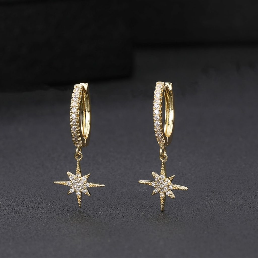 New Fashion Cute Stars Gold Earrings Top Quality cz Crystal clssic Charm gold Earrings For Women 5