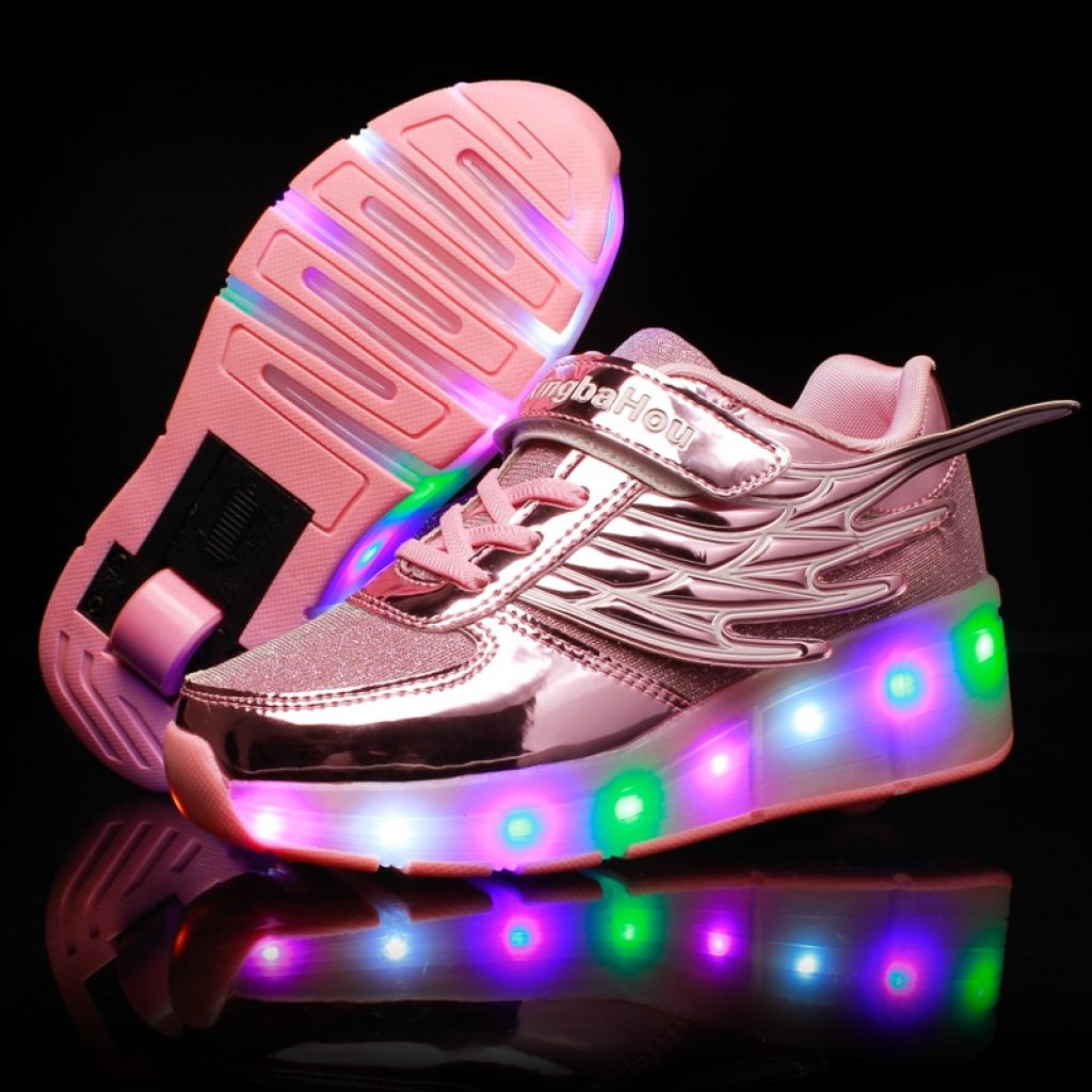 New Pink Gold Cheap Child Fashion Girls Boys LED Light Roller Skate Shoes For Children Kids 1