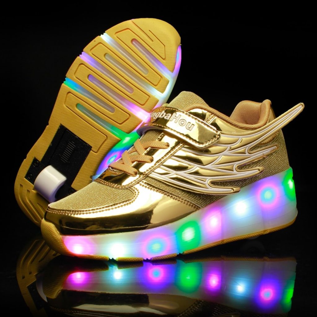 New Pink Gold Cheap Child Fashion Girls Boys LED Light Roller Skate Shoes For Children Kids