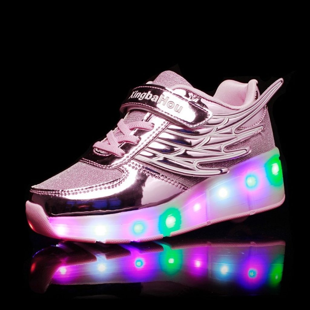 New Pink Gold Cheap Child Fashion Girls Boys LED Light Roller Skate Shoes For Children Kids 3