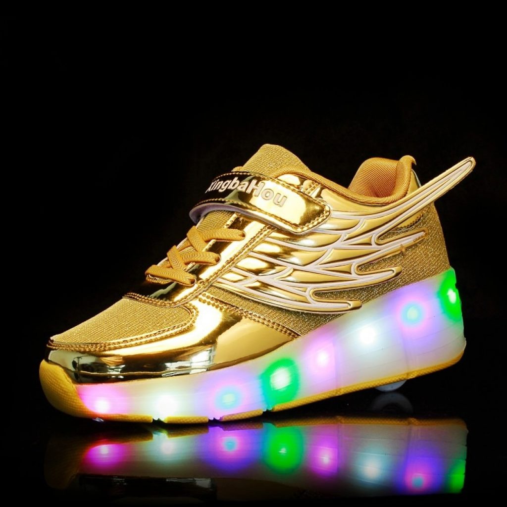 New Pink Gold Cheap Child Fashion Girls Boys LED Light Roller Skate Shoes For Children Kids 5