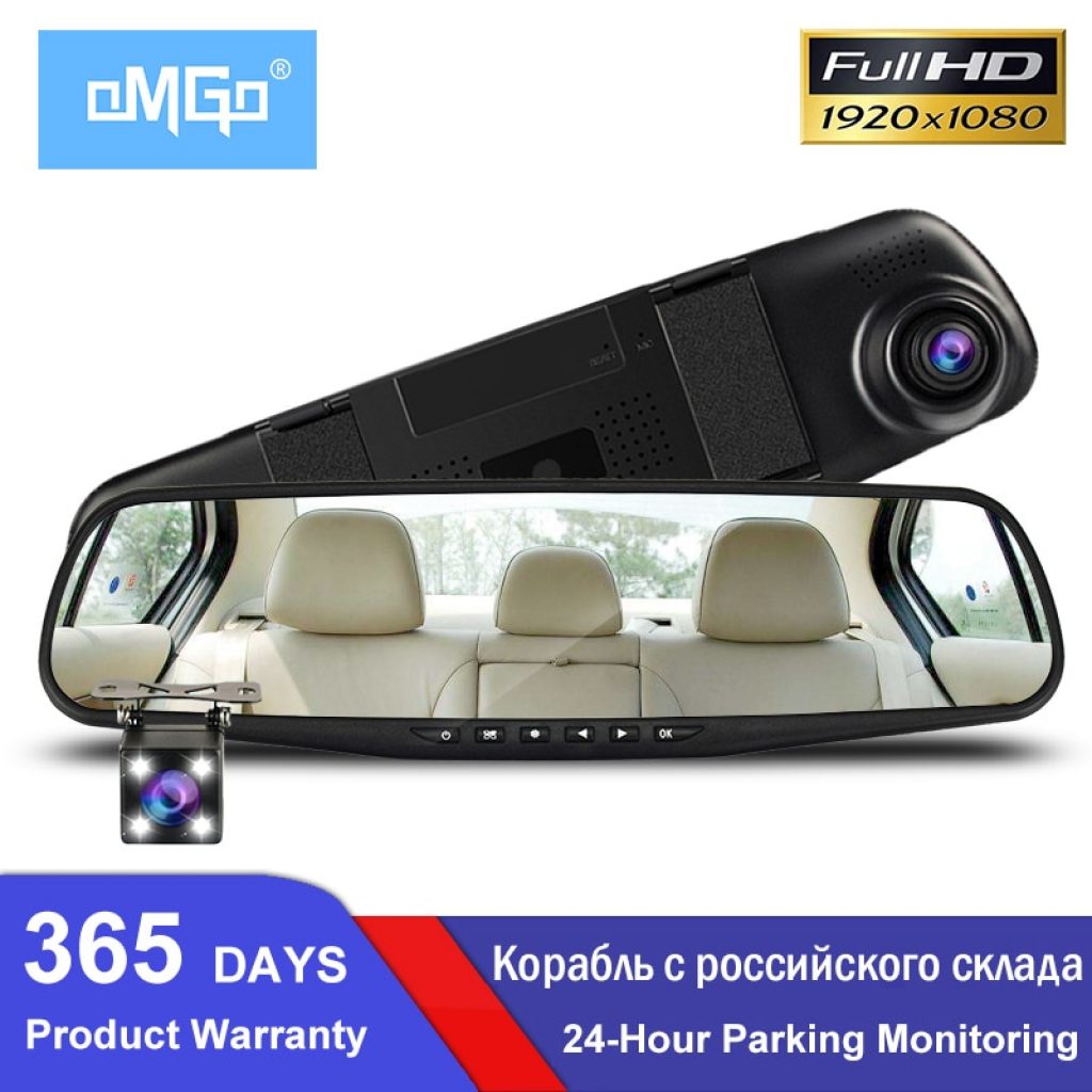 OMGO Car Dvr Dash Cam Dual Lens Rear View Mirror Auto Dashcam Recorder Registrator In Car