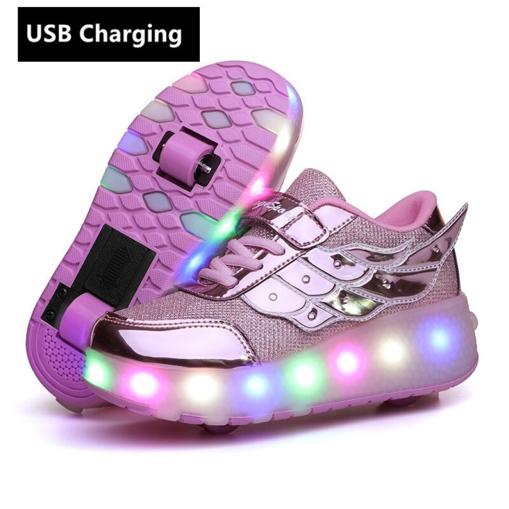 One Two Wheels USB Charging Sneakers Led Light Roller Skate Shoes for Children Kids Led Shoes 1