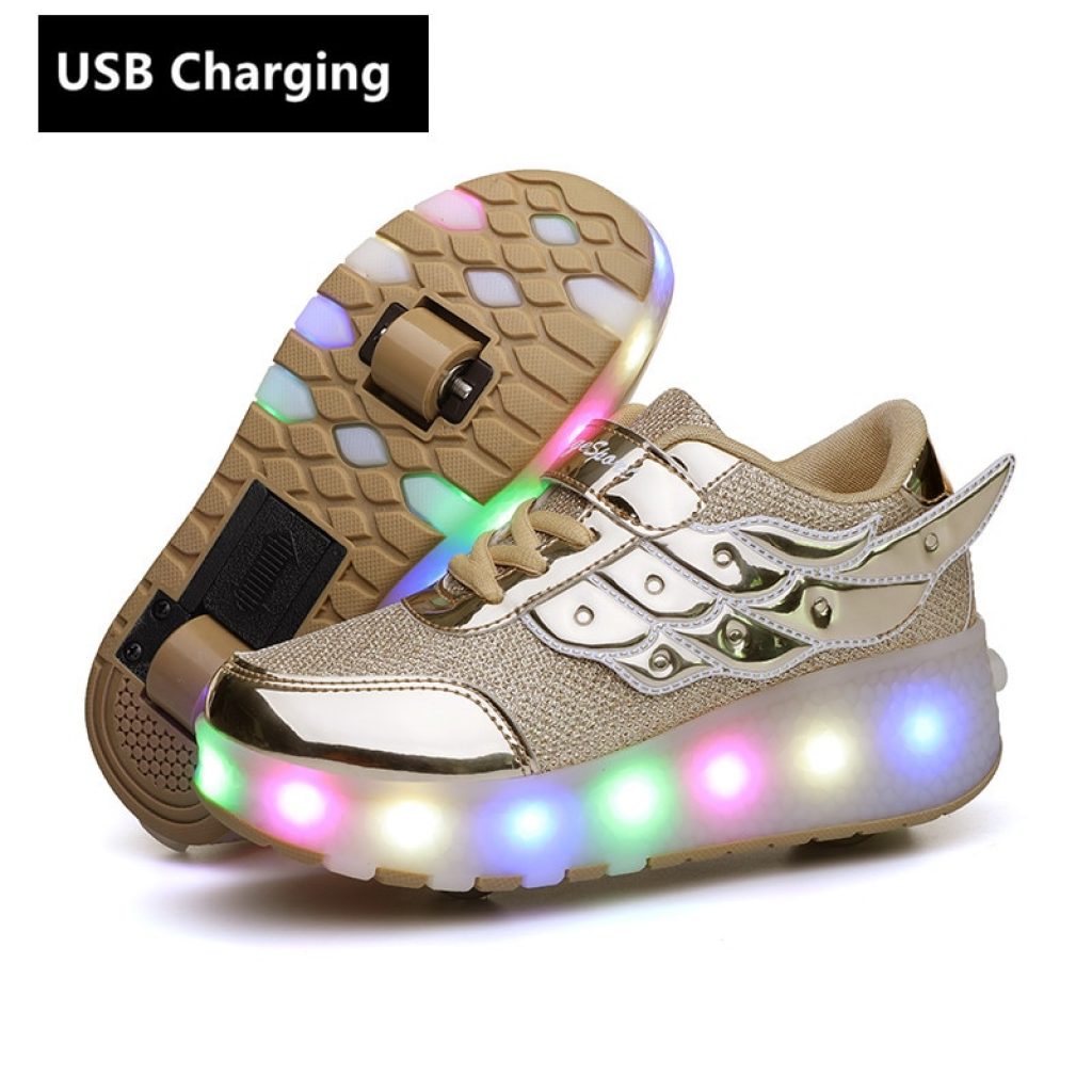 One Two Wheels USB Charging Sneakers Led Light Roller Skate Shoes for Children Kids Led Shoes 2