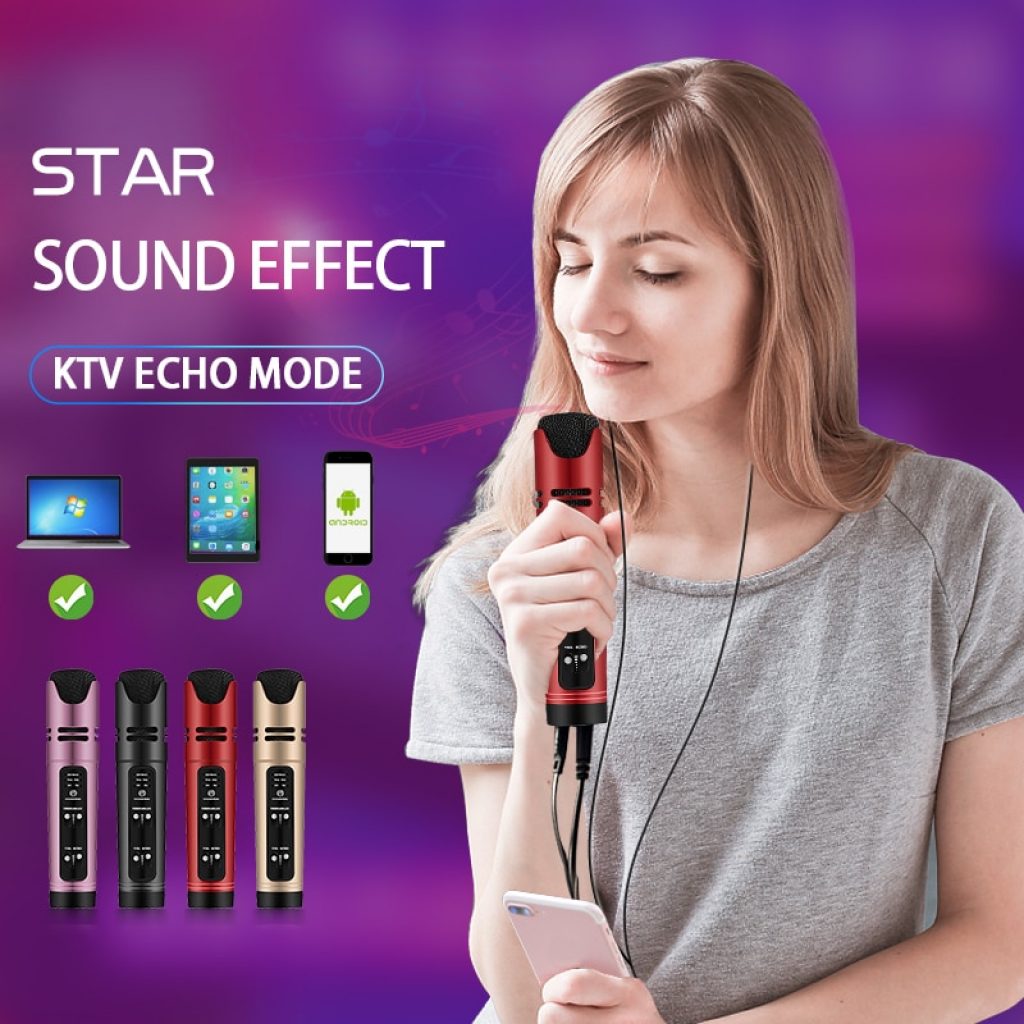 Online Star Live Streaming Youtube Video Condenser Microphone Sing Recording Karaoke For Mobile Phone Computer Support