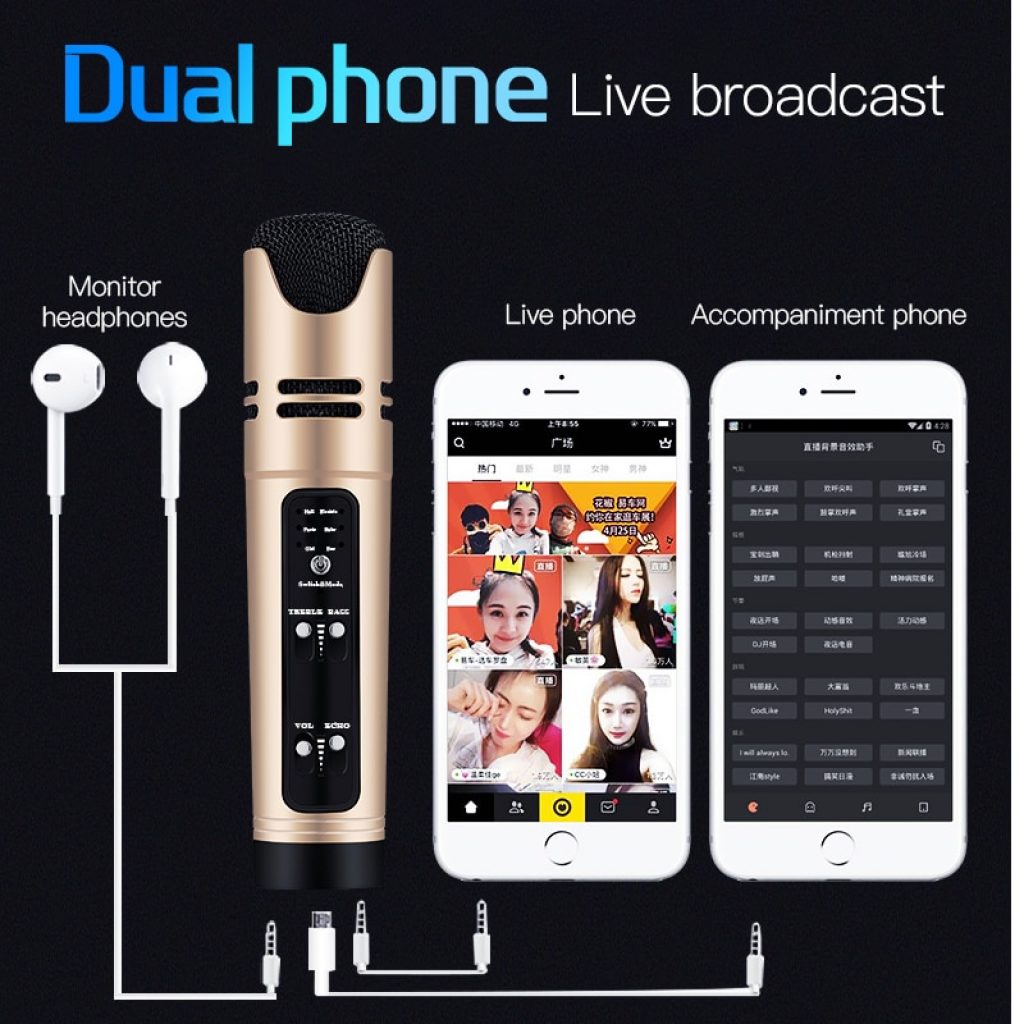 Online Star Live Streaming Youtube Video Condenser Microphone Sing Recording Karaoke For Mobile Phone Computer Support 5