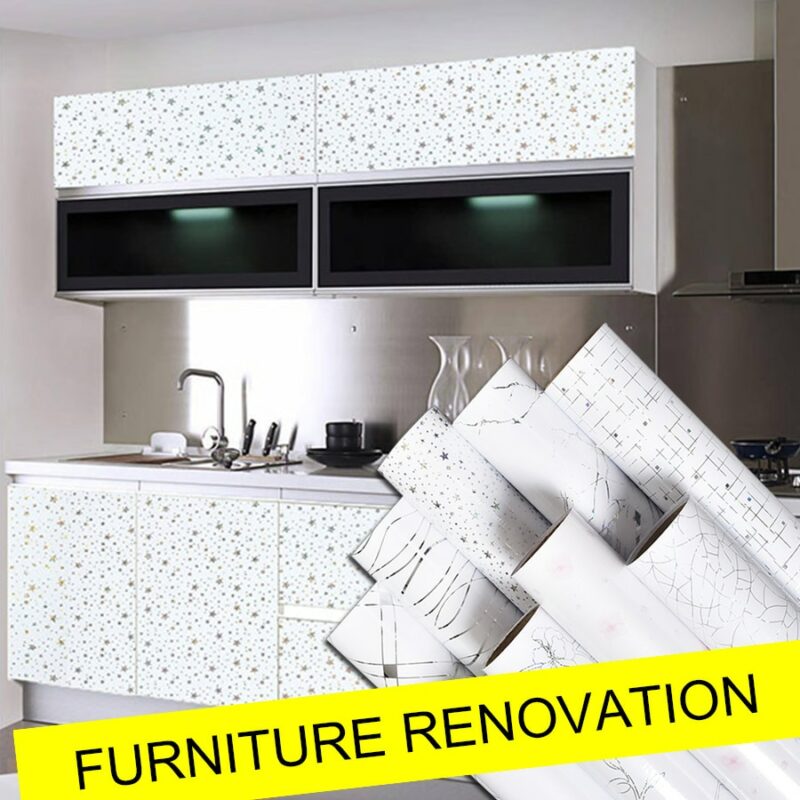 Pearl White DIY Decorative Film PVC Self adhesive Wall paper Furniture Renovation Stickers Kitchen Cabinet Waterproof 1
