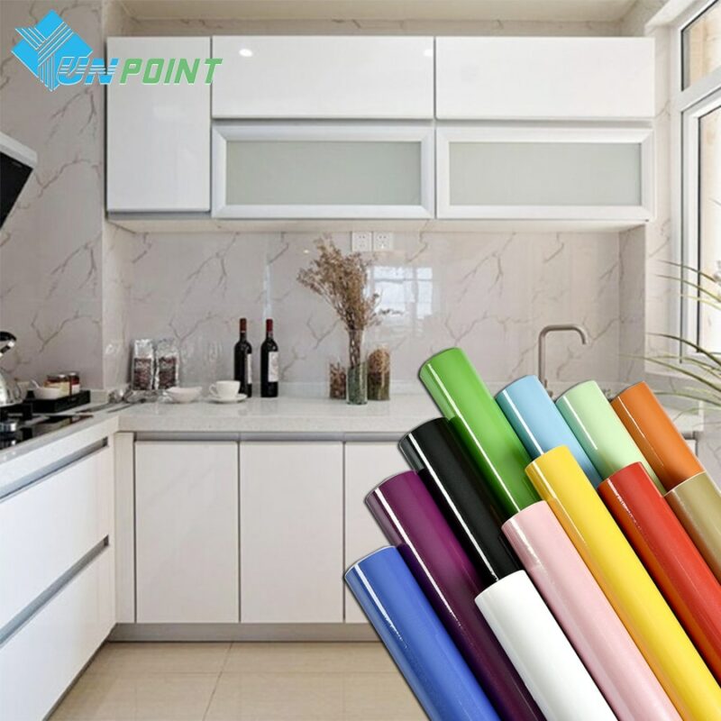 Pearl White DIY Decorative Film PVC Self adhesive Wall paper Furniture Renovation Stickers Kitchen Cabinet Waterproof