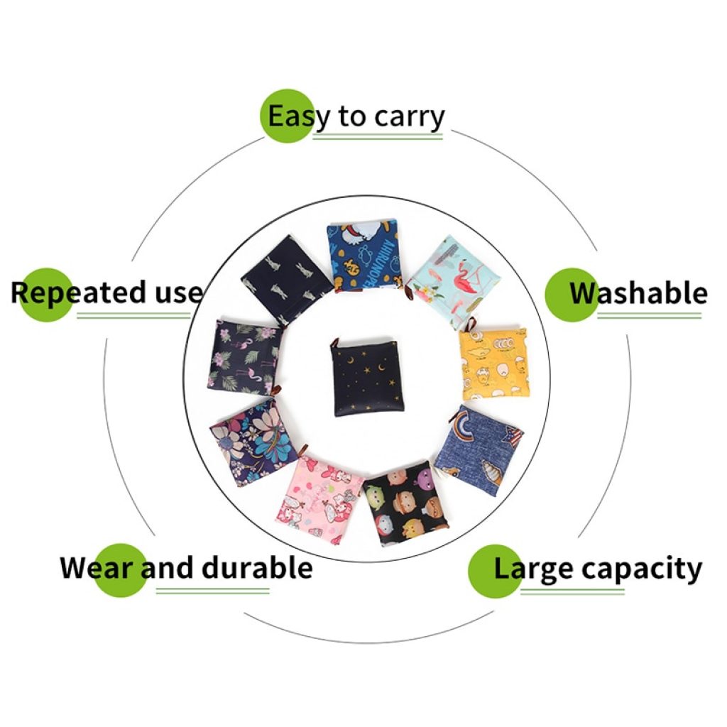Reusable Eco Friendly Grocery Foldable Shopping Bags Small Size Premium Quality Slight Duty Folding Tote Bag 4