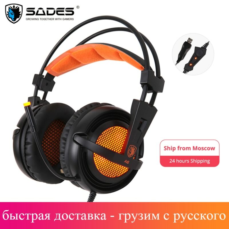 Sades A6 Gaming Headset Gamer Headphones 7 1 Surround Sound Stereo Earphones USB Microphone Breathing LED