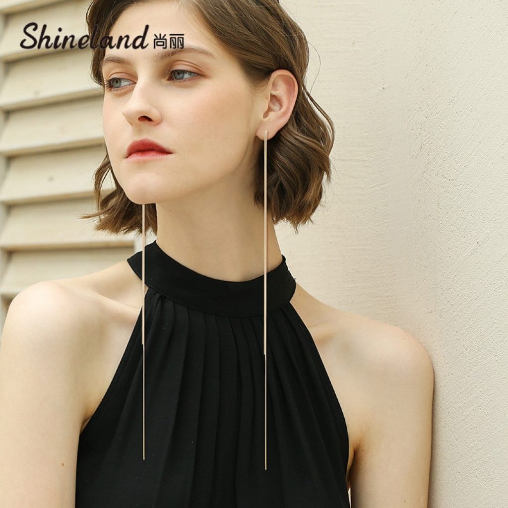 Shineland Super Long Chain Tassel Drop Earrings Women bijoux trendy Alloy Female Dangle Earring Fashion Jewelry