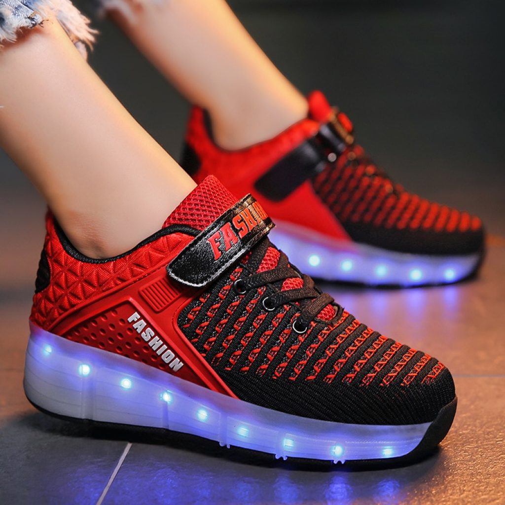 Size 28 40 Roller Sneakers for Kids Boys LED Light Up Shoes with Double Wheels USB 2