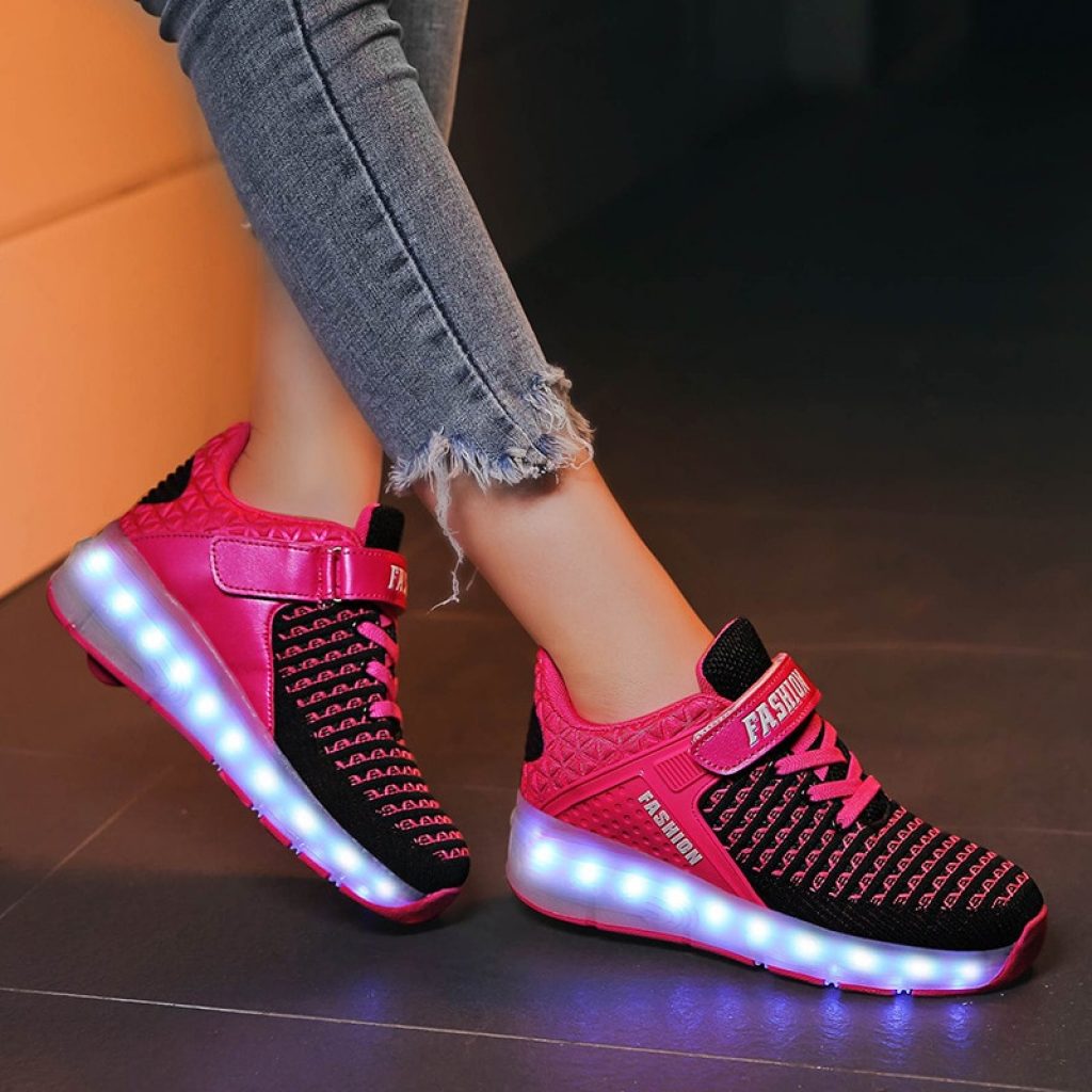 Size 28 40 Roller Sneakers for Kids Boys LED Light Up Shoes with Double Wheels USB 4