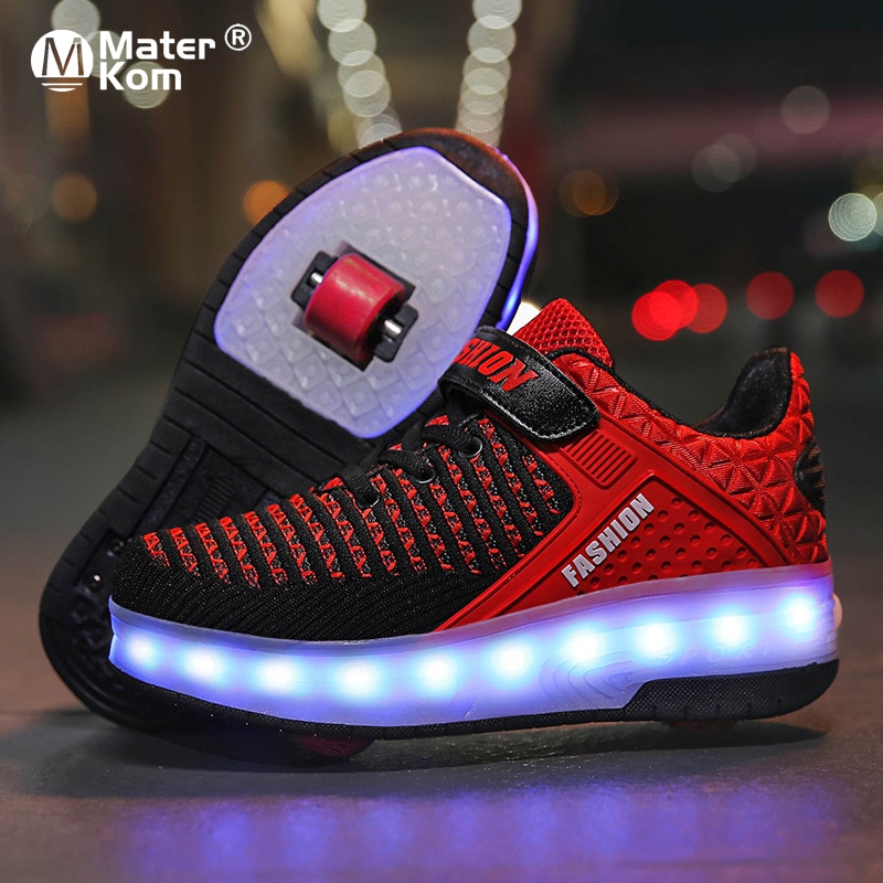 Size 28 40 Roller Sneakers for Kids Boys LED Light Up Shoes with Double Wheels USB
