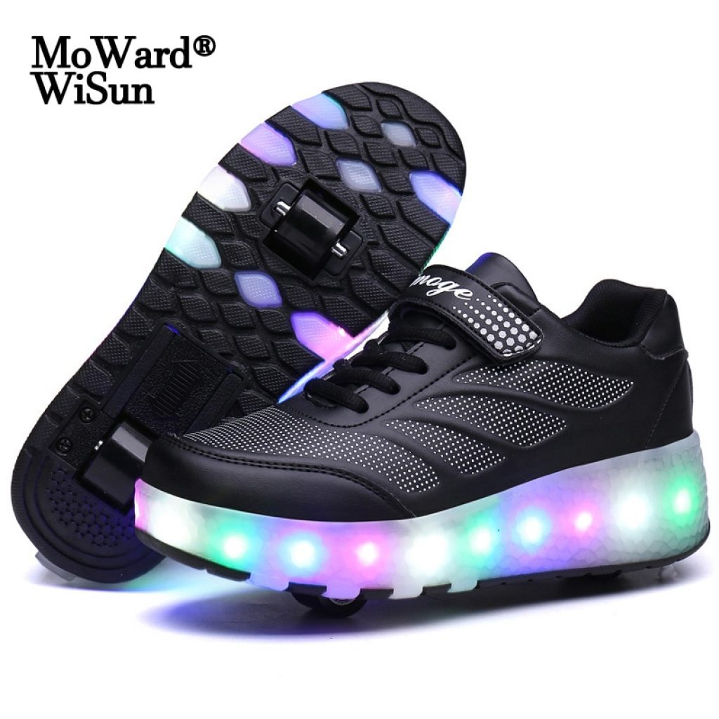 Size 28 43 Led Wheel Sneakers for Kids Adult USB Charging Glowing Roller Shoes with Lights