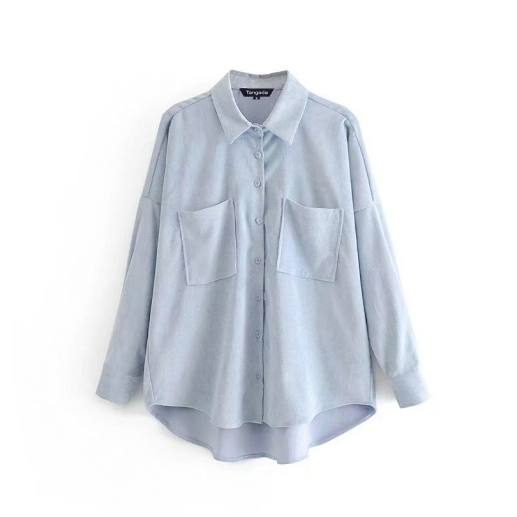 Tangada women preppy oversize corduroy shirt blusas mujer de moda boyfriend style shirt womens tops 6P59