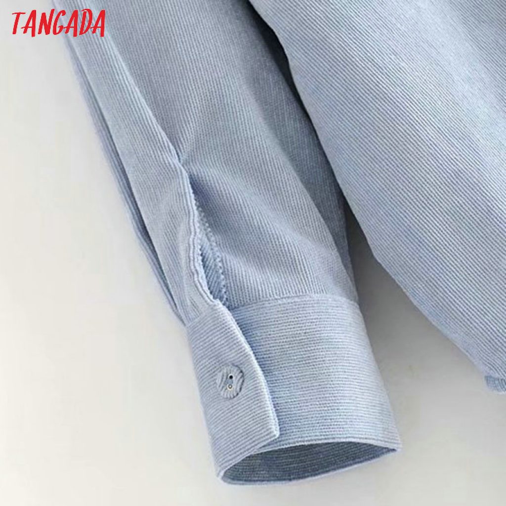 Tangada women preppy oversize corduroy shirt blusas mujer de moda boyfriend style shirt womens tops 6P59 4