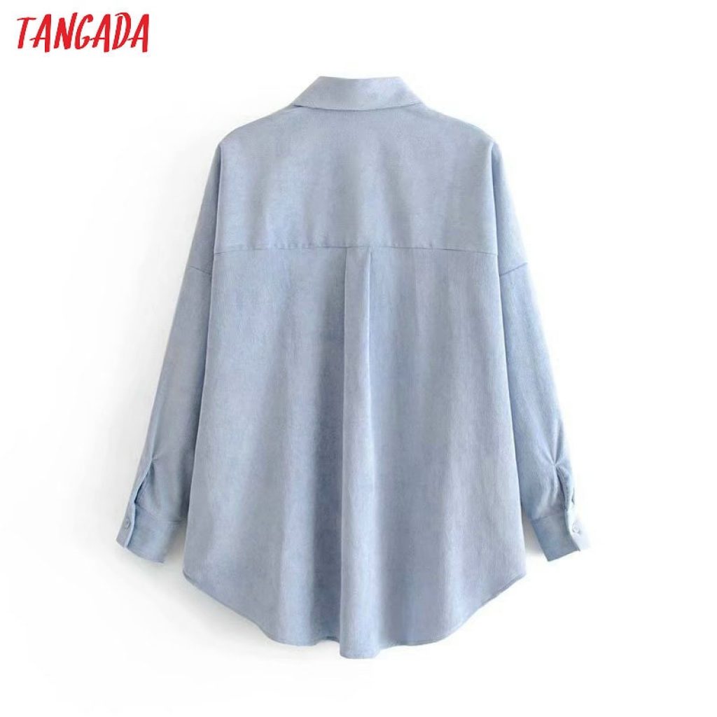 Tangada women preppy oversize corduroy shirt blusas mujer de moda boyfriend style shirt womens tops 6P59 5