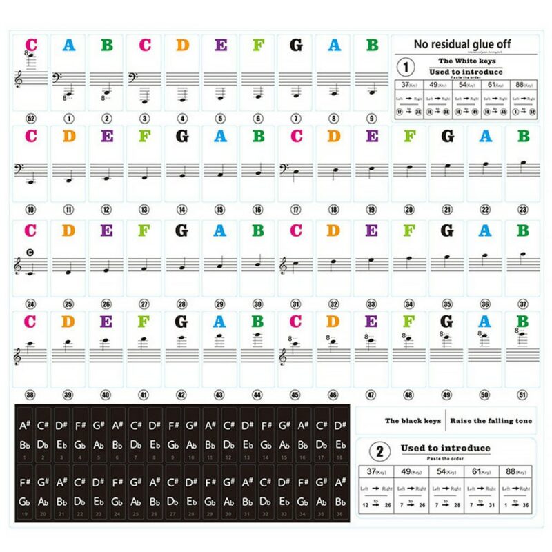 Transparent detachable music decal notes piano keyboard stickers 54 61 or 88 key electronic piano piano 3
