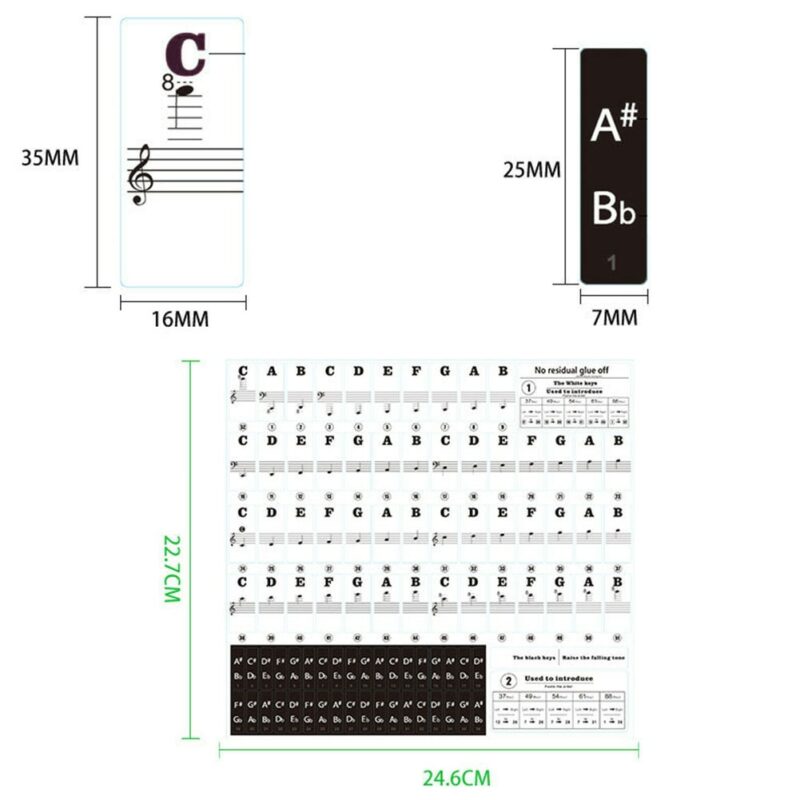 Transparent detachable music decal notes piano keyboard stickers 54 61 or 88 key electronic piano piano 4