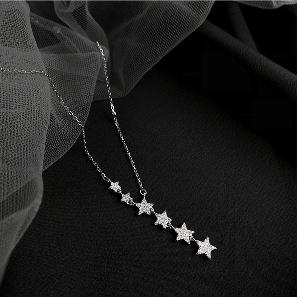 Trendy 925 Sterling Silver Dazzling Cubic Zirconia Shiny Star Pendant Necklace For Women Gift Star Choker 2