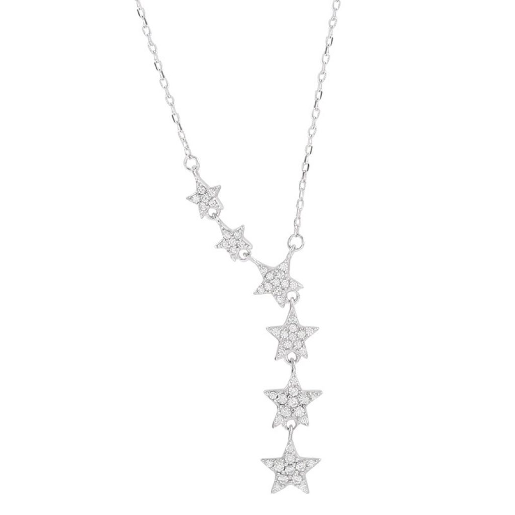 Trendy 925 Sterling Silver Dazzling Cubic Zirconia Shiny Star Pendant Necklace For Women Gift Star Choker 5