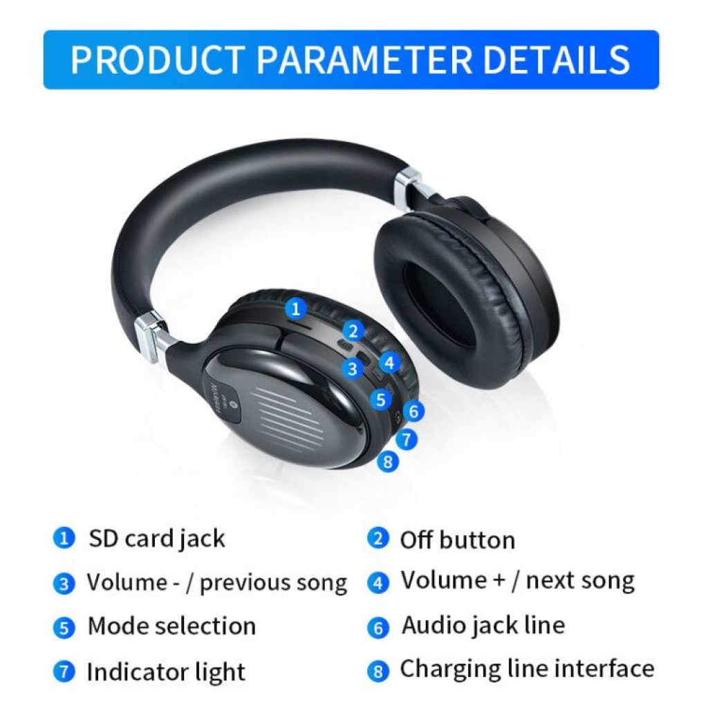True Wireless Headphones 3D Stereo Bluetooth Headset Foldable Gaming Earphone With Mic FM TF Card Noise 4