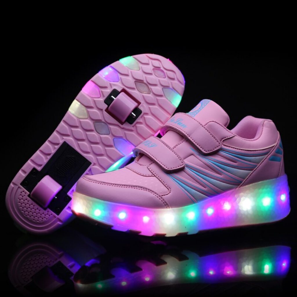 Two Wheels Luminous Sneakers Black Pink Led Light Roller Skate Shoes Children Kids Led Shoes Boys 2