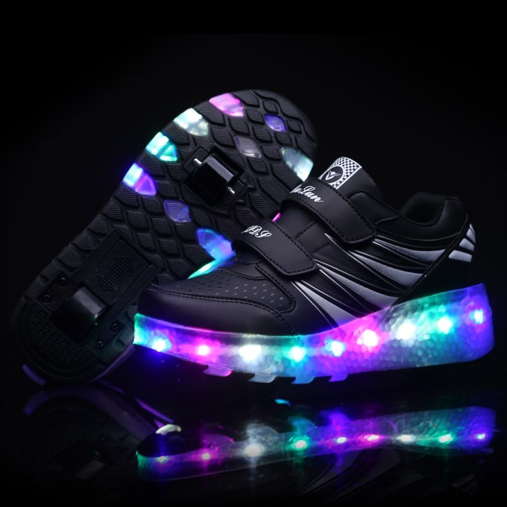 Two Wheels Luminous Sneakers Black Pink Led Light Roller Skate Shoes Children Kids Led Shoes Boys 3