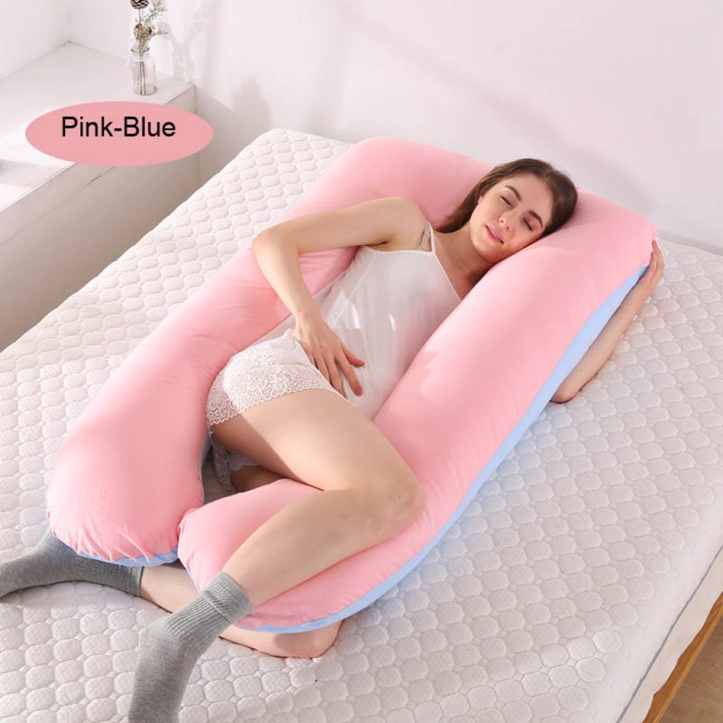 U Shape Pregnancy Pillow Full Body Cotton Pillowcase Maternity Pillows for Side Sleeper Pregnancy Women Sleeping 4