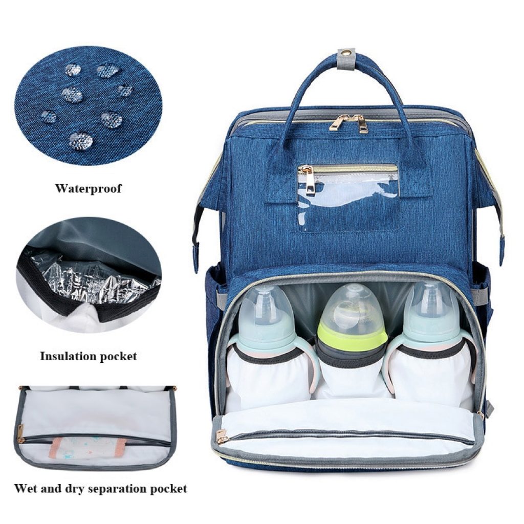 USB Diaper Bags Backpack Foldable Sunscreen Baby Bed Crib Bag Large Capacity Insulation Nursing Stroller Bag 3