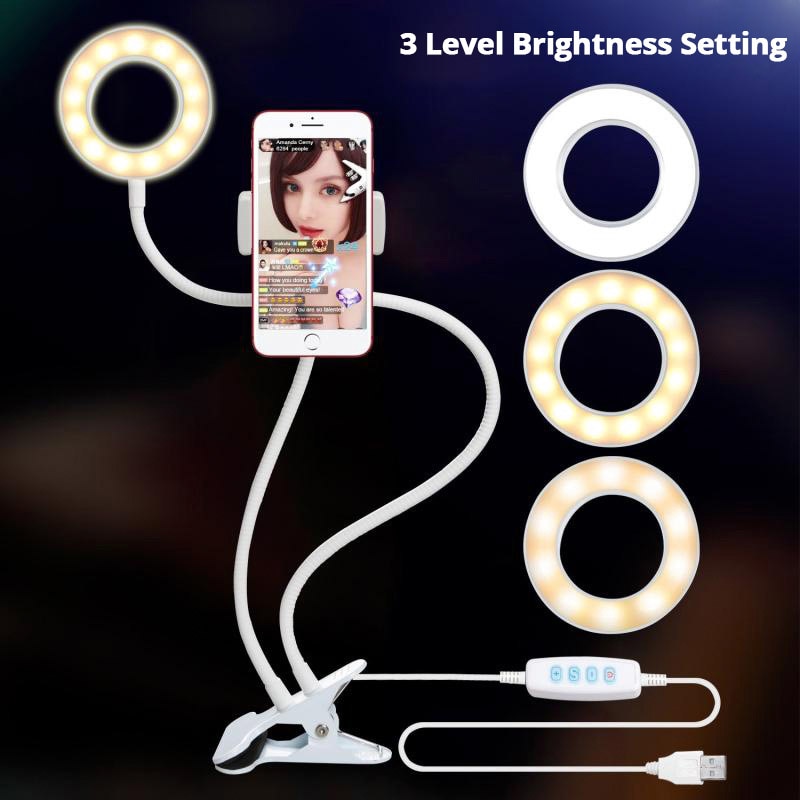 USB Ring Light Studio Selfie LED For Youtube Mobile Phone Holder Stand Live Makeup Camera Lamp