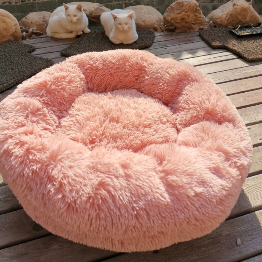 VIP LINK Dog Long Plush Dounts Beds Calming Bed Hondenmand Pet Kennel Super Soft Fluffy Comfortable