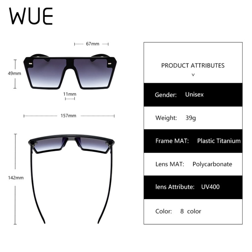 WUE Flat Top Oversize Square Sunglasses Women Fashion Retro Gradient Sun Glasses 2020 Men Blue Big 1