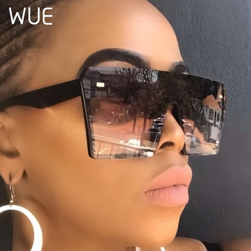 WUE Flat Top Oversize Square Sunglasses Women Fashion Retro Gradient Sun Glasses 2020 Men Blue Big