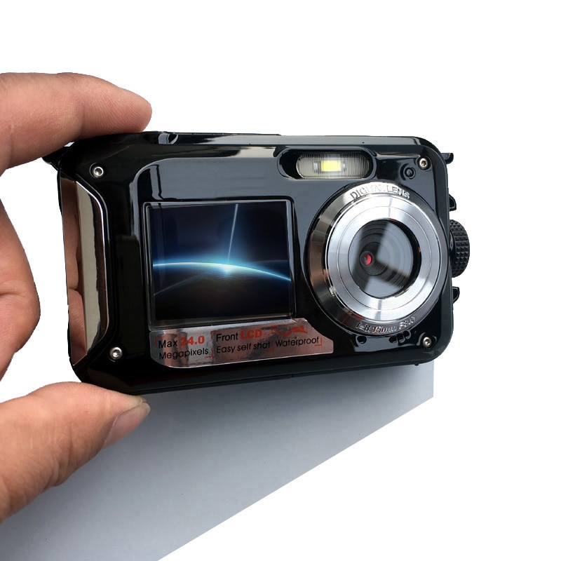 Waterproof Digital Camera Dual Screens Back 2 7 inch Front 1 8 inch HD 1080P