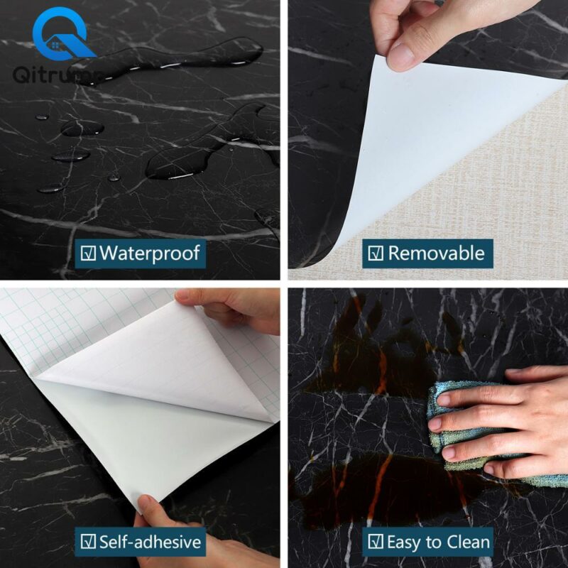 Waterproof Oil proof Marble Self Adhesive Wallpaper Vinyl Film Wall Stickers Bathroom Bedroom Kitchen Cupboard Home 5