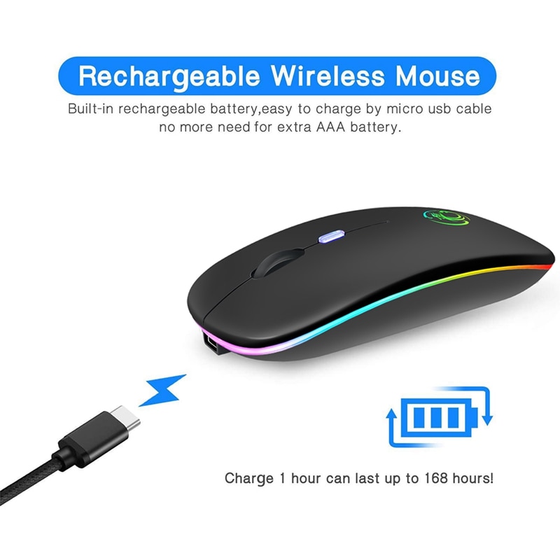 Wireless Mouse Bluetooth RGB Rechargeable Mouse Wireless ...